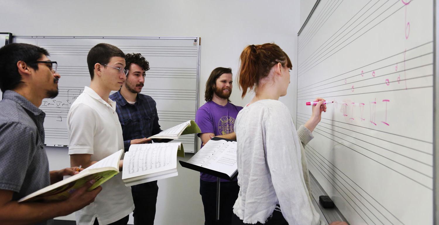 Students work together in a Music Theory course.